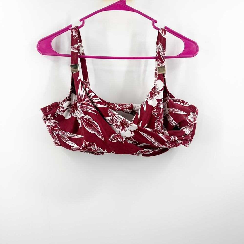 Miraclesuit Bikini Top SZ 38D NEW Burgundy Floral Underwire Swim Full Coverage